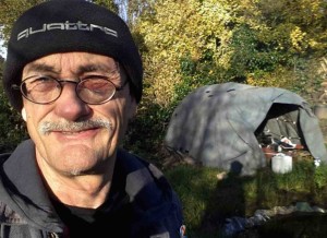 Alan Lodge, at his Nottingham allotment by his bender