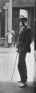 Writer James Joyce, in street with walking stick